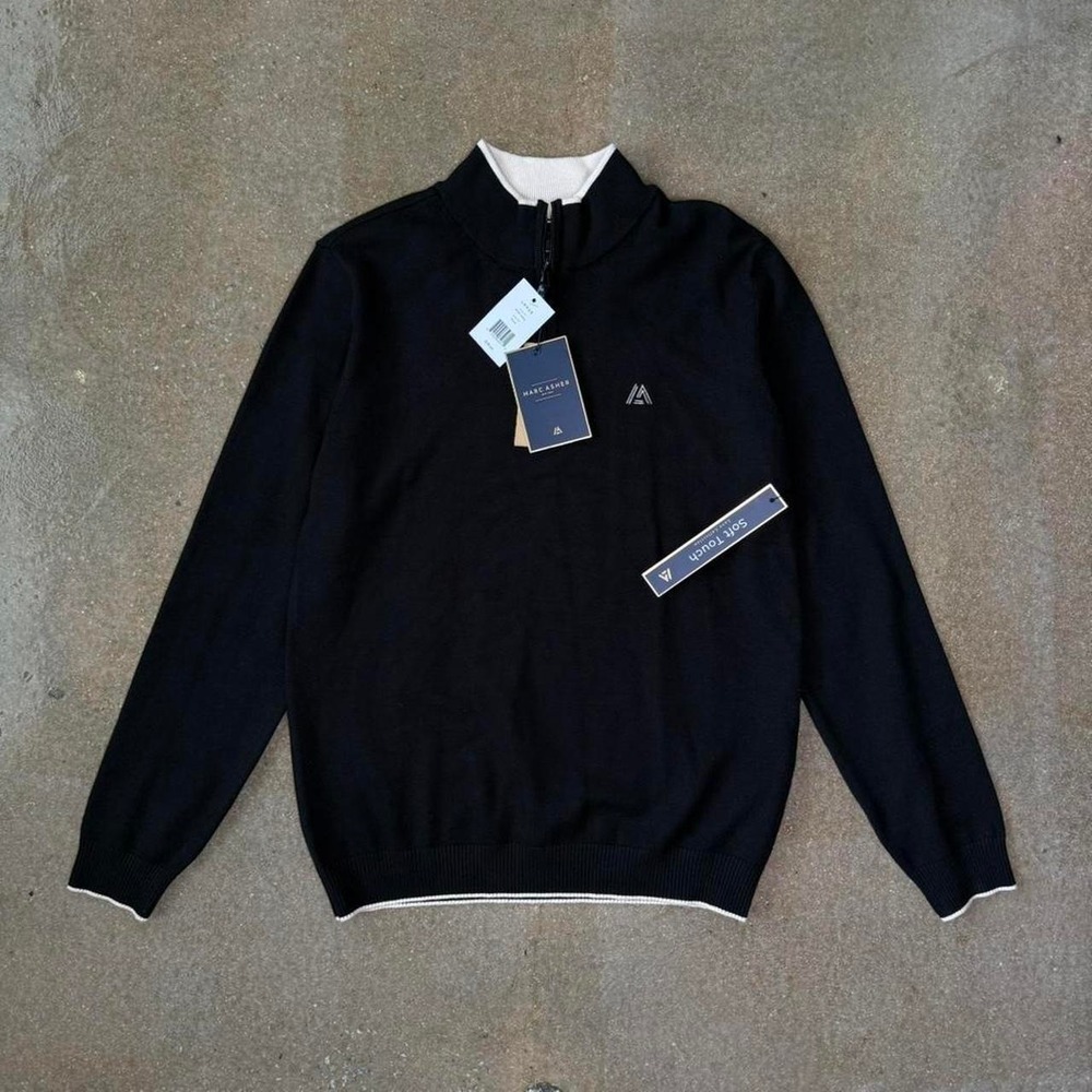 Marc Asher New York Mens Large Black Quarter Zip Sweater Soft Touch Luxe NWT